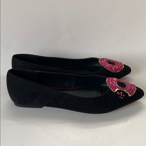 NWOB Asos Pointed Toe Black Suede Donut Flats Sz 4 - Picture 2 of 8